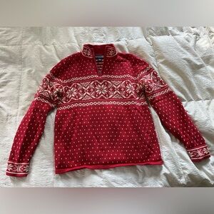 Vintage L.L. Bean Red and White women’s holiday quarter zip Sweater